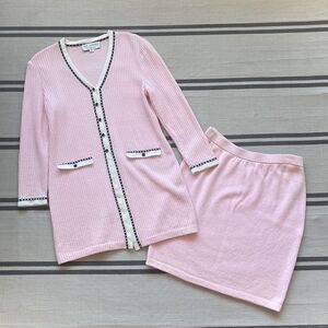 St John Evening Santana Knit Set Womens 6 Cardigan 8 Skirt Pink